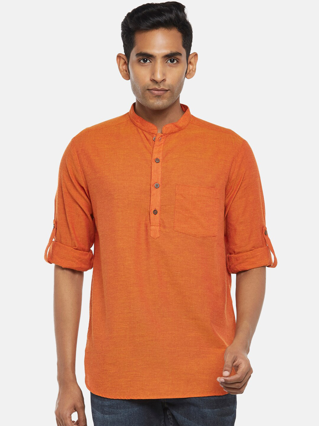 indus route by Pantaloons Men Rust Patchwork Kurta