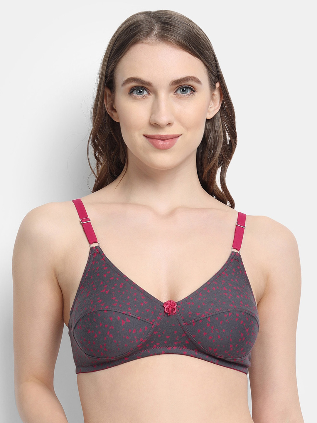 VStar Grey & Red Printed T-shirt Bra - Wireless Non-Padded
