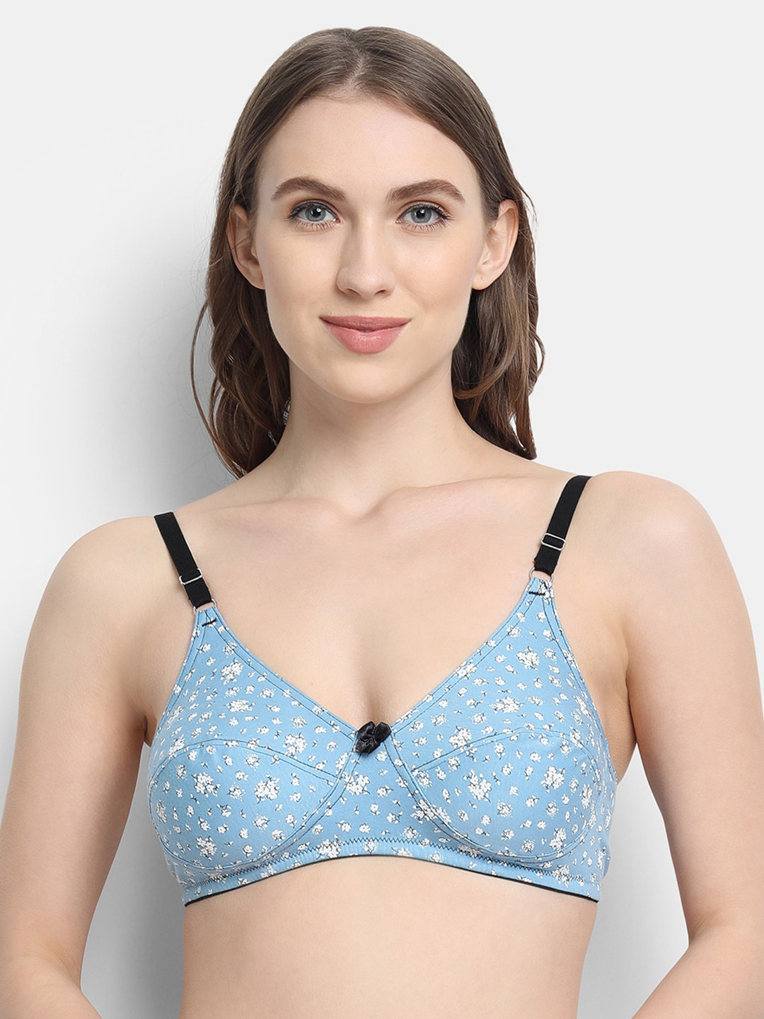 VStar Blue & White Printed T-shirt Bra - Wireless Non-Padded