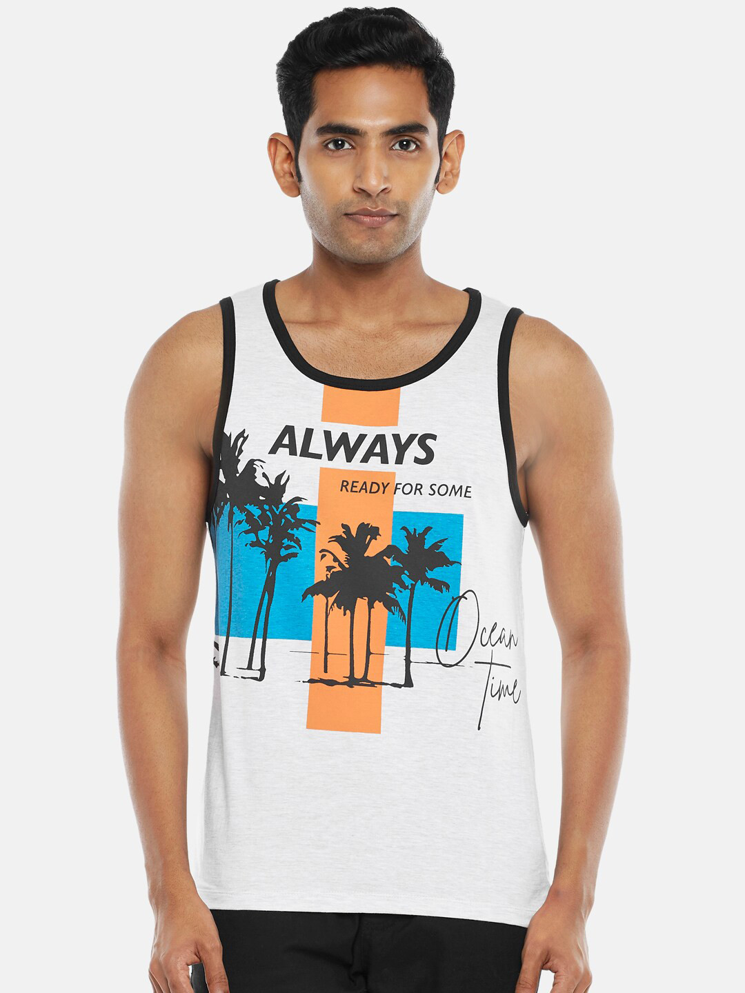 Urban Ranger by pantaloons Men Grey Melange Floral Printed Tropical Raw Edge Slim Fit T-shirt