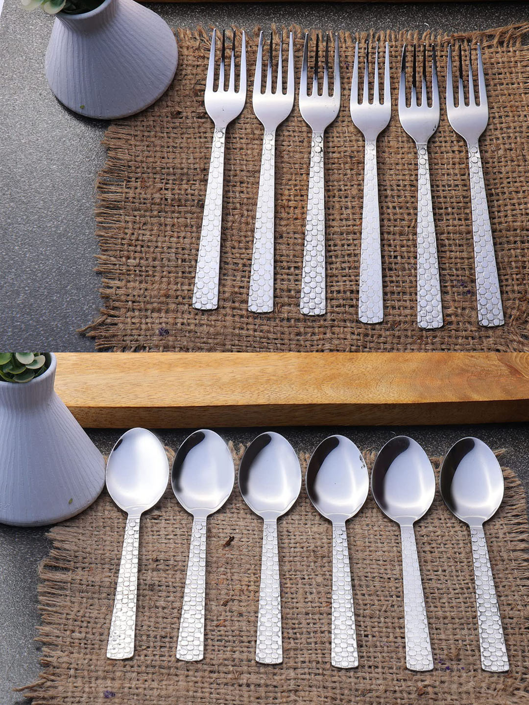 ZEVORA Set Of 12 Silver Solid Stainless Steel Cutlery Set