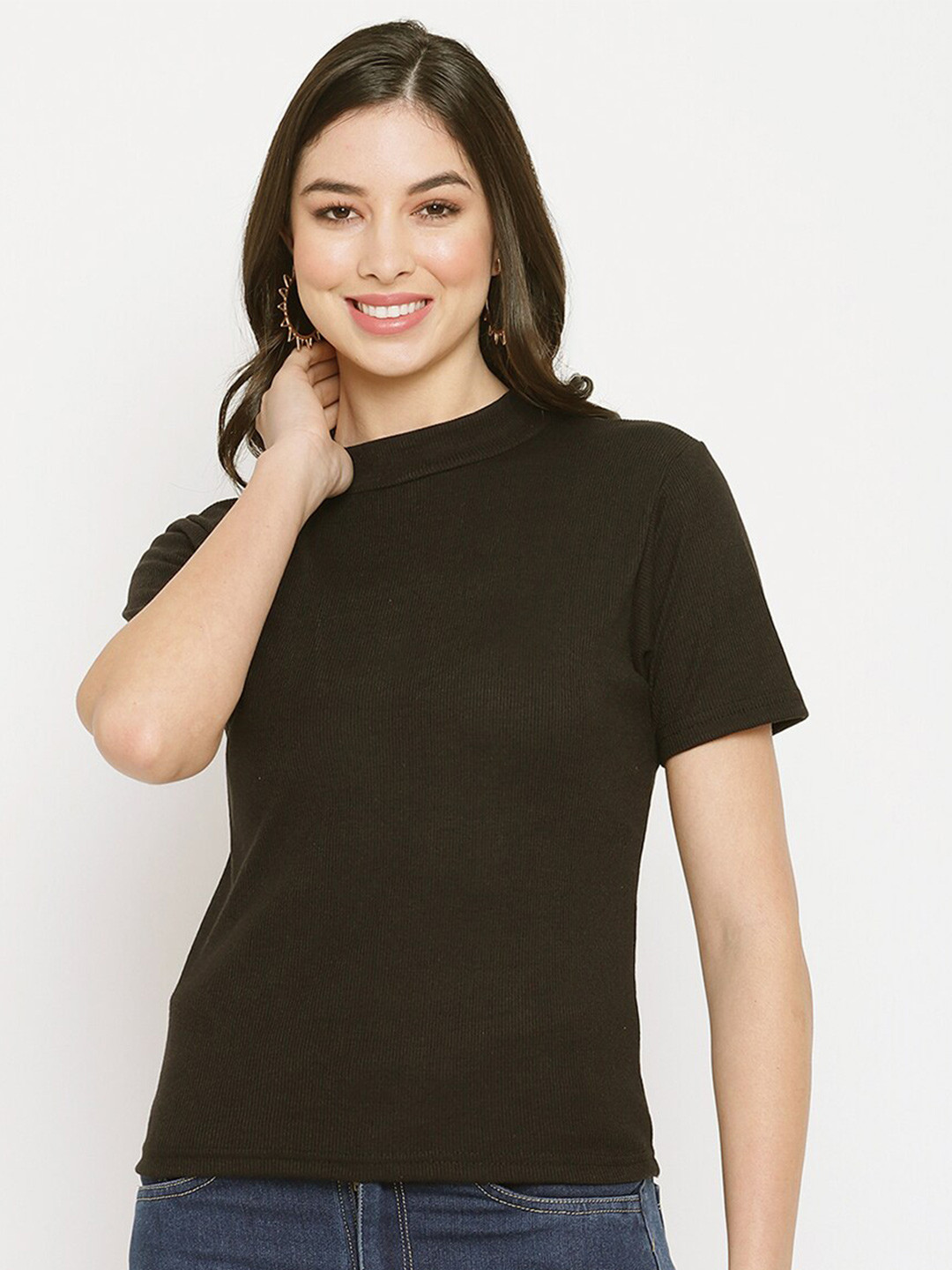 Miaz Lifestyle Black & pine tree Ruffles Indigo Chambray Top