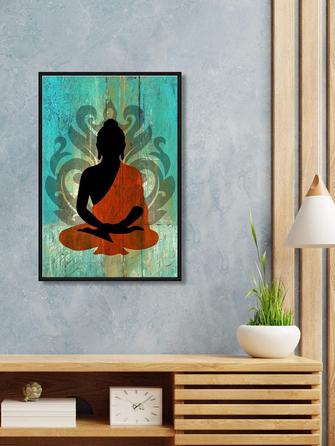 999Store Green & Orange Sitting Buddha Wall Art