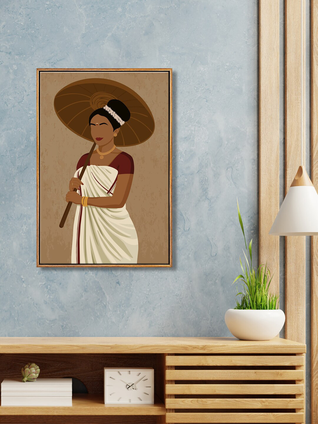 999Store Brown & White  Sunrise Kerala Lady Wall Art