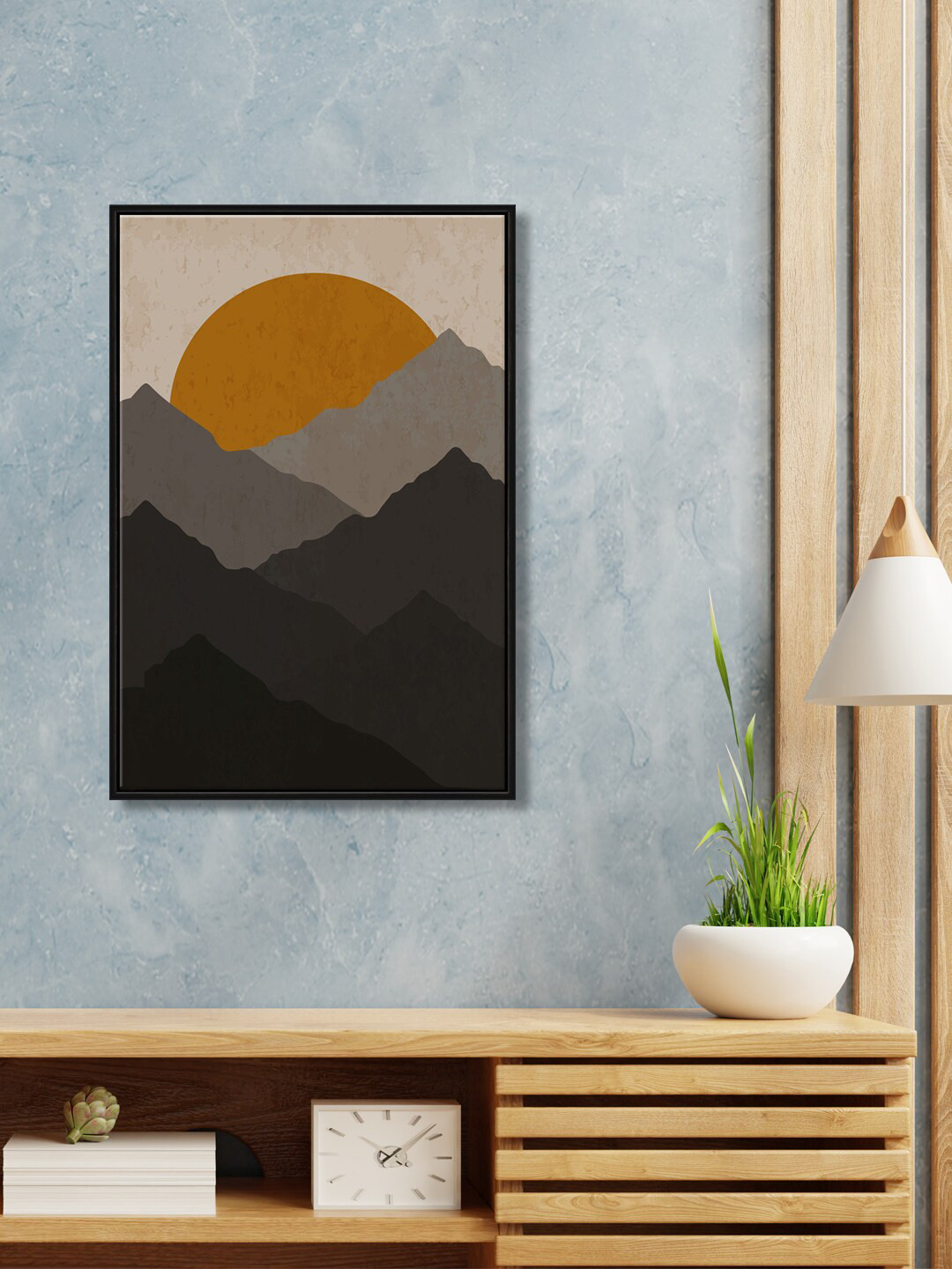 999Store Brown & Grey Mountain Sunset Landscape Wall Art