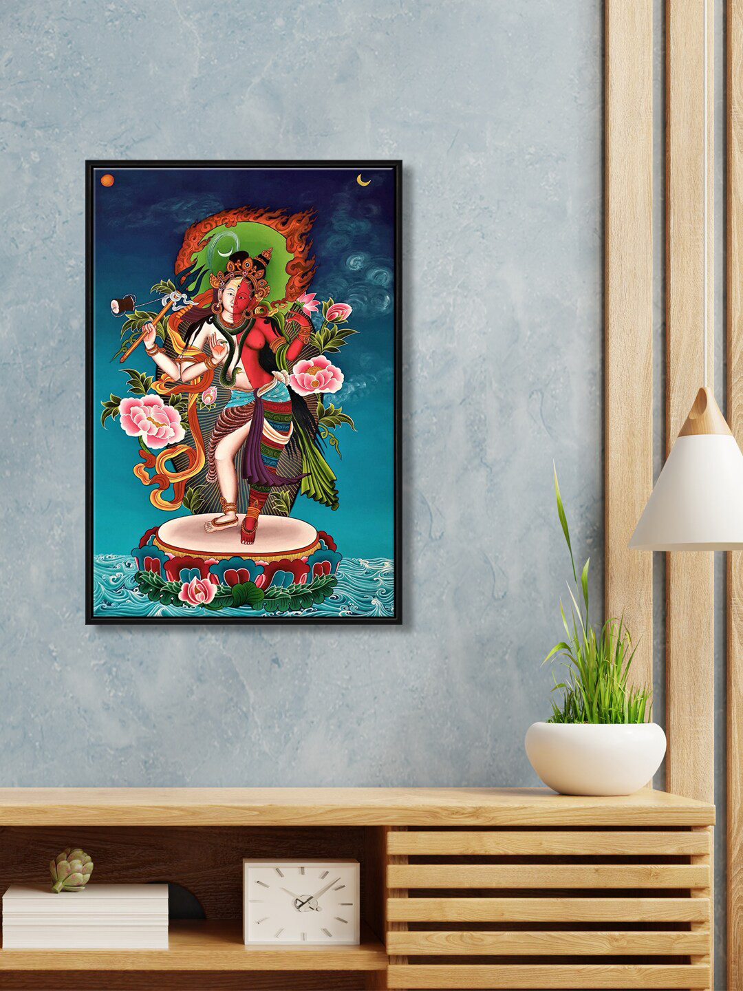 999Store Blue & Green Lord Shiva And Parvati Painting With Frame