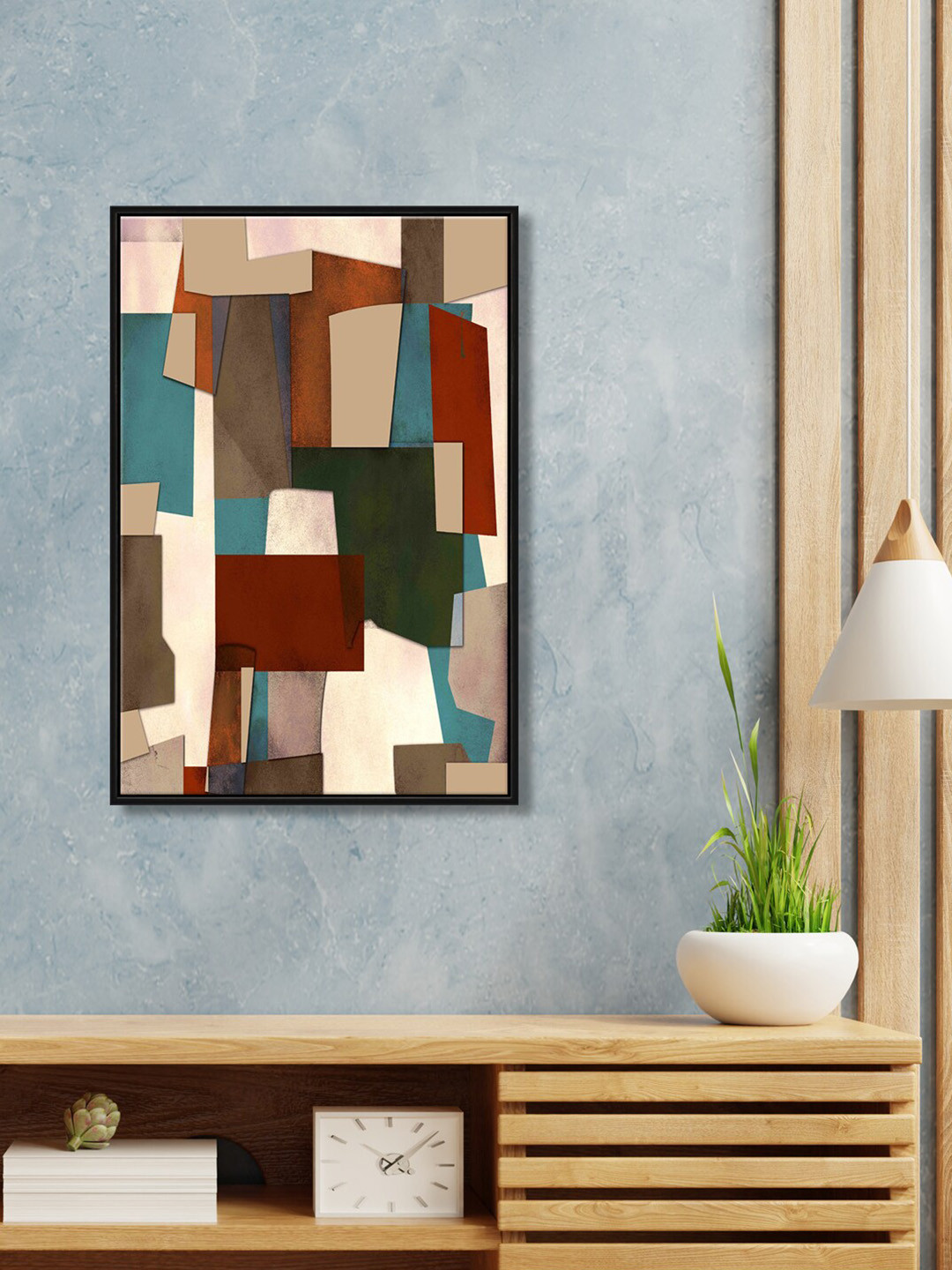 999Store Beige & Blue Abstract Canvas Wall Art