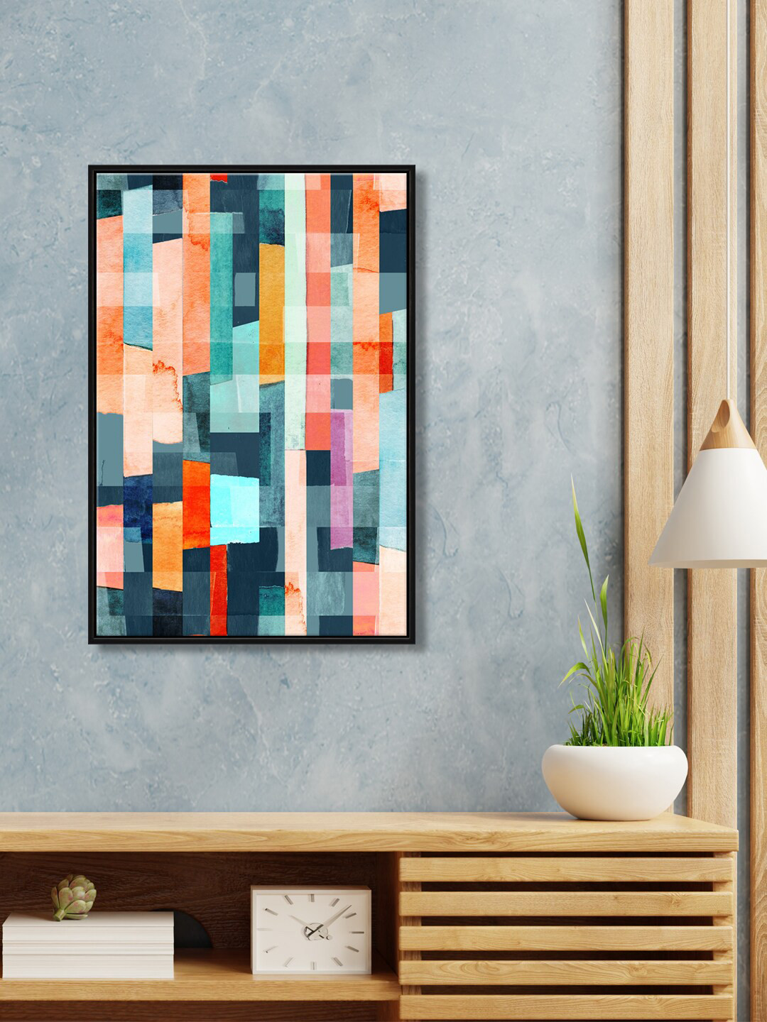 999Store Blue & Orange Abstract Wall Art With Frame