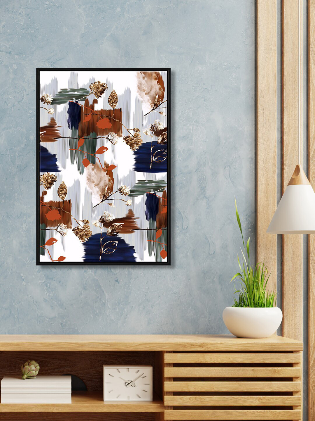 999Store Brown & White Leaves With Abstract Canvas Wall Art