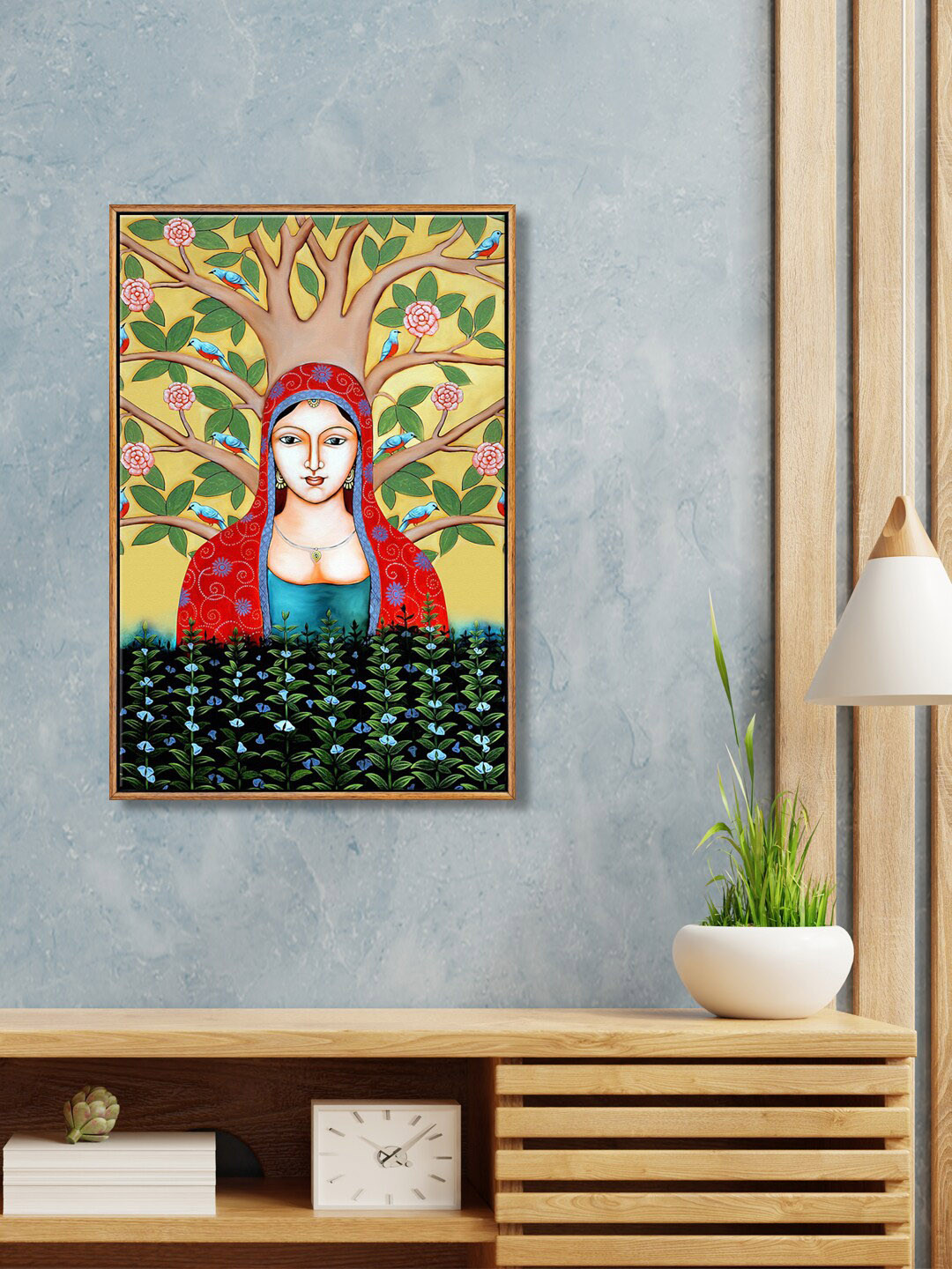 999Store Yellow & Red Lady And Tree Wall Painting Wall Art