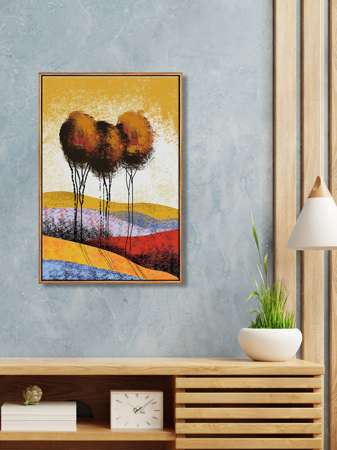 999Store Yellow & Red Floating Frame Trees Art Painting Wall Dcor