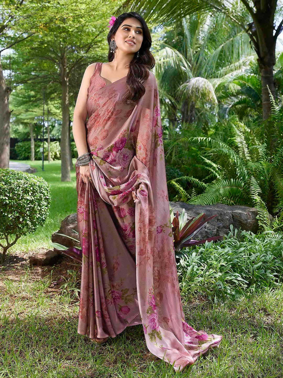 KALINI Magenta & Pink Floral Saree