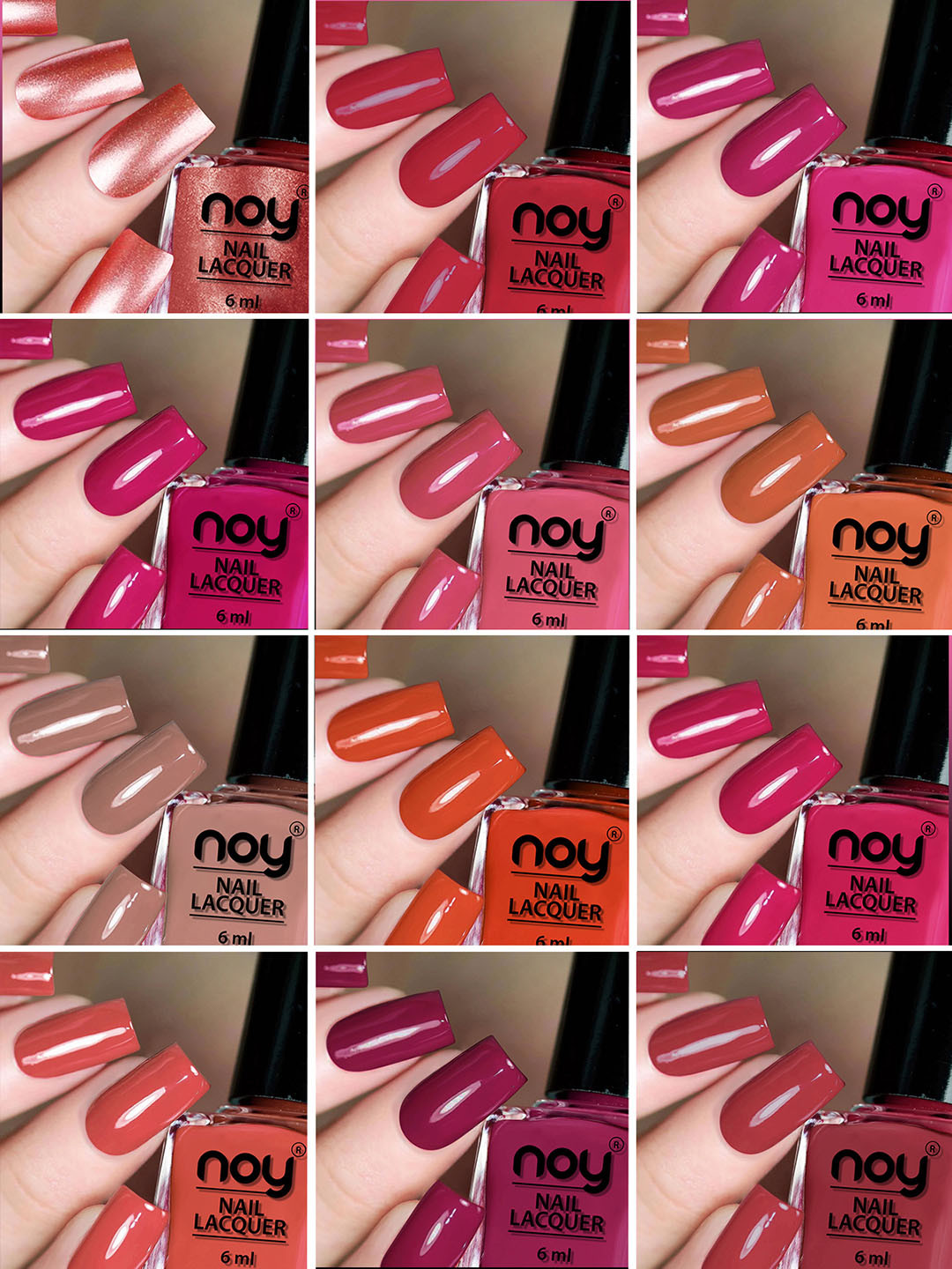 NOY Set of 12 Quick Dry Extra Shine Glossy Nail Polish 6ml each - Combo 02