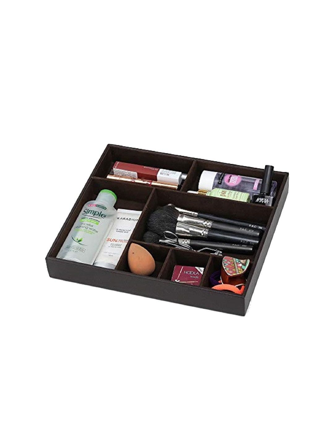 Alpna Brown 7 Compartment Vegan Leather Makeup Organiser