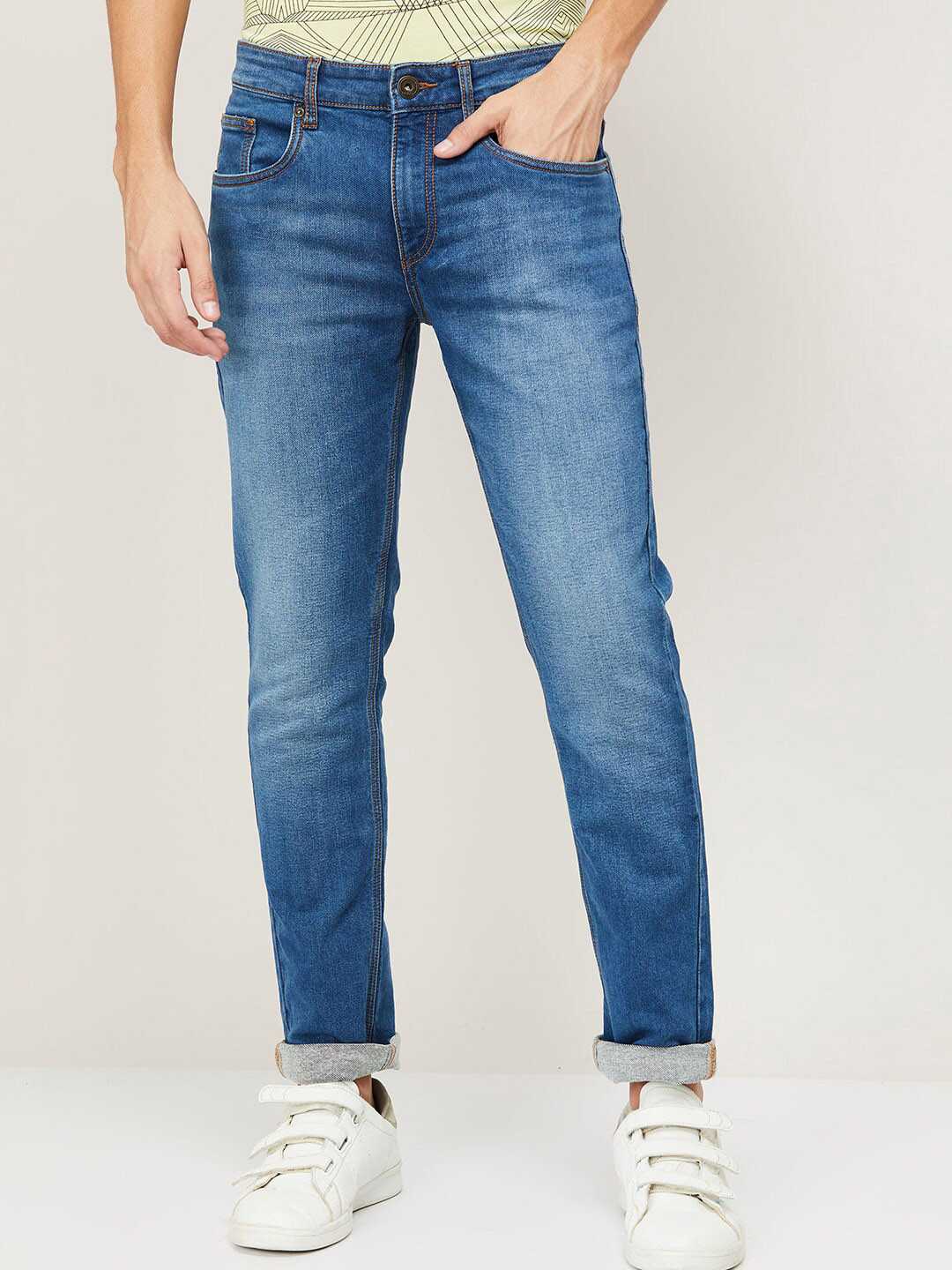 Forca by Lifestyle Men Blue Slim Fit Heavy Fade Jeans