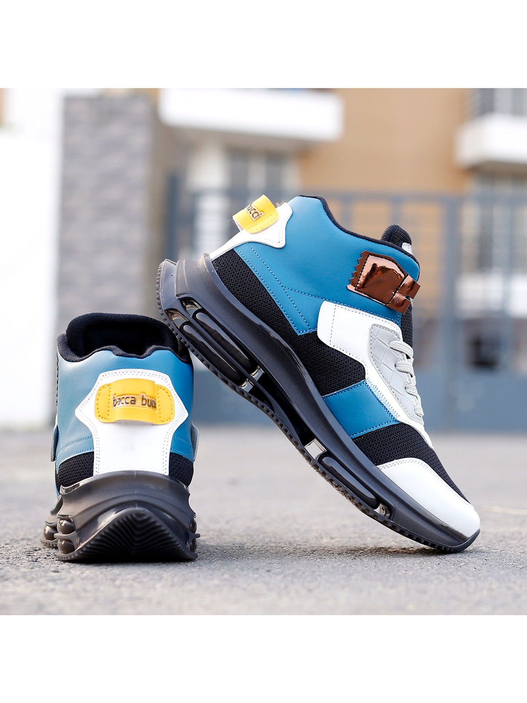 bacca bucci Men White Colourblocked High-Top Sneakers