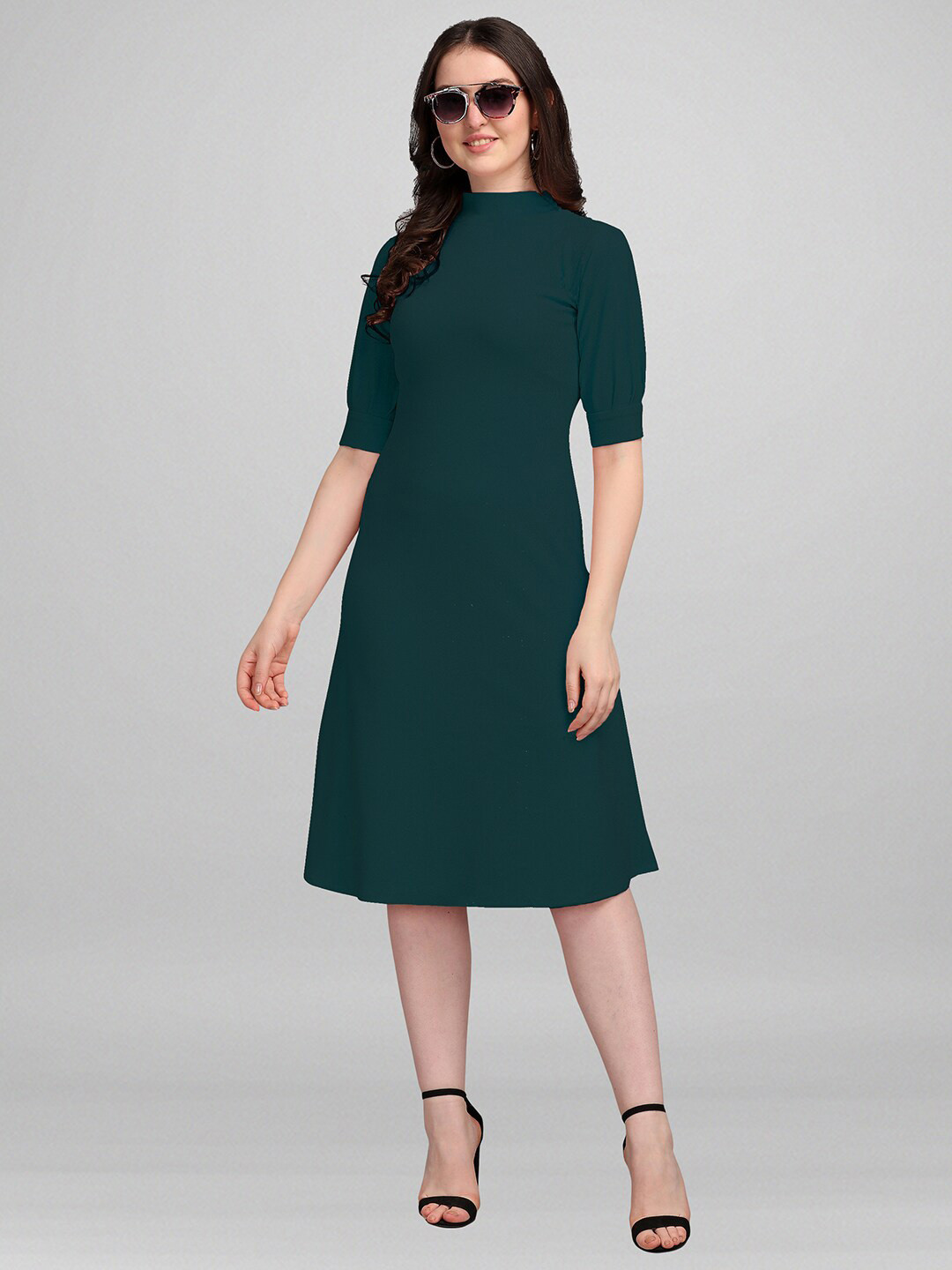 PURVAJA Green & gunmetal A-Line Dress