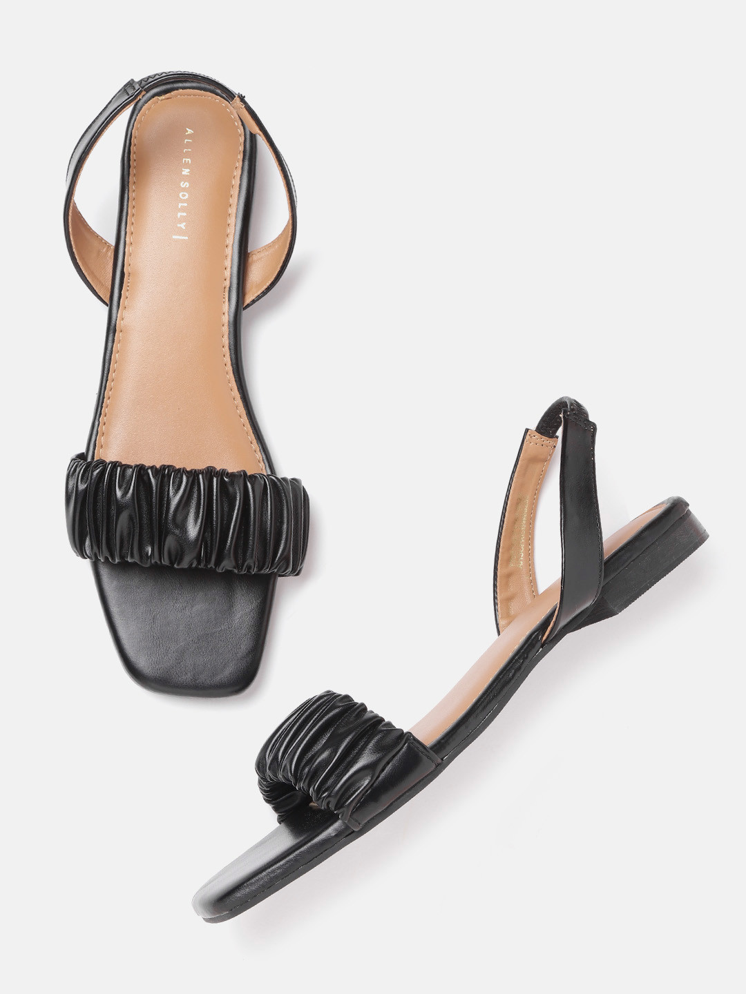 Allen Solly Women Black Ruched Open Toe Flats