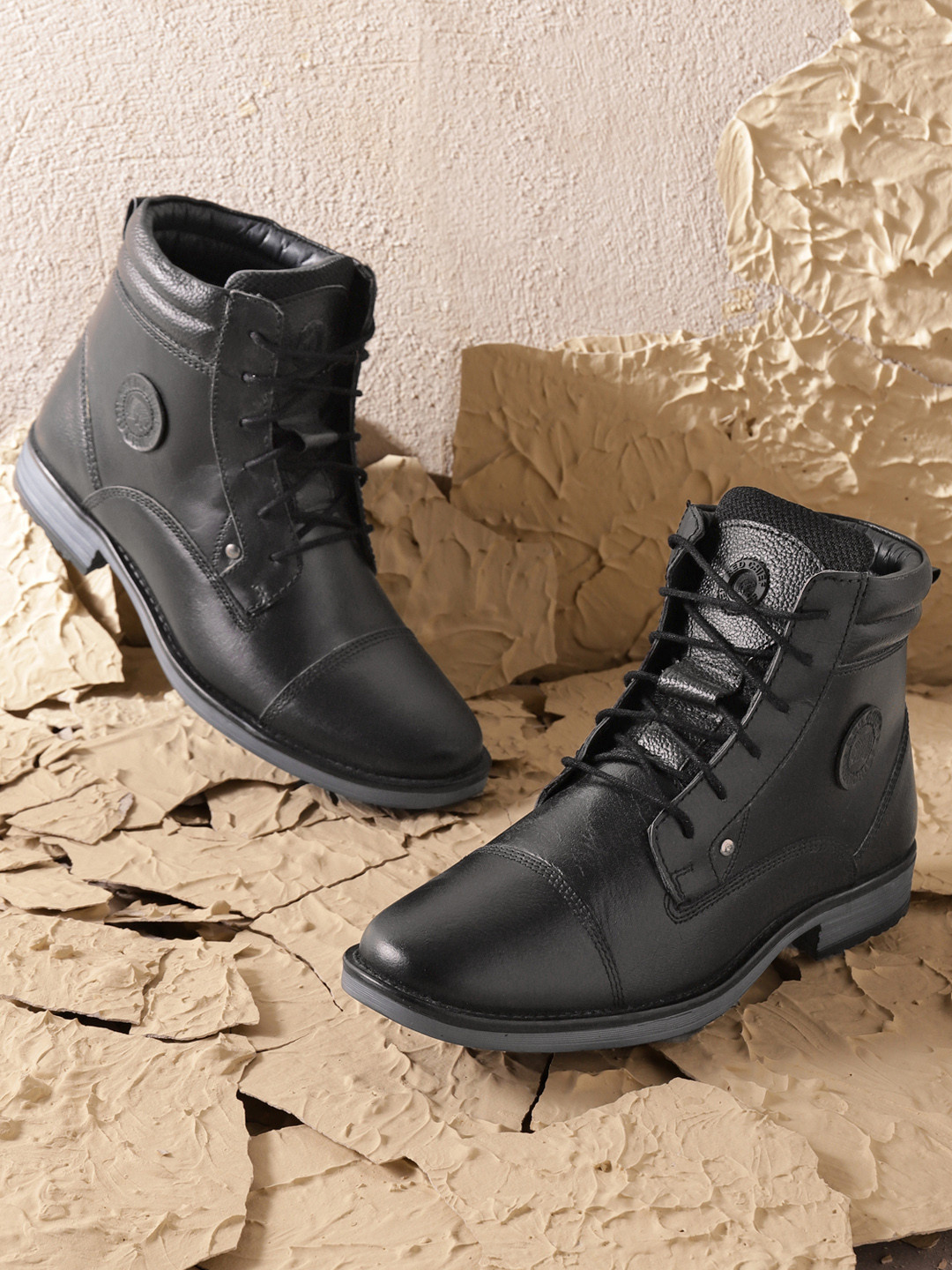 Red Chief Men Black Solid Leather Boots