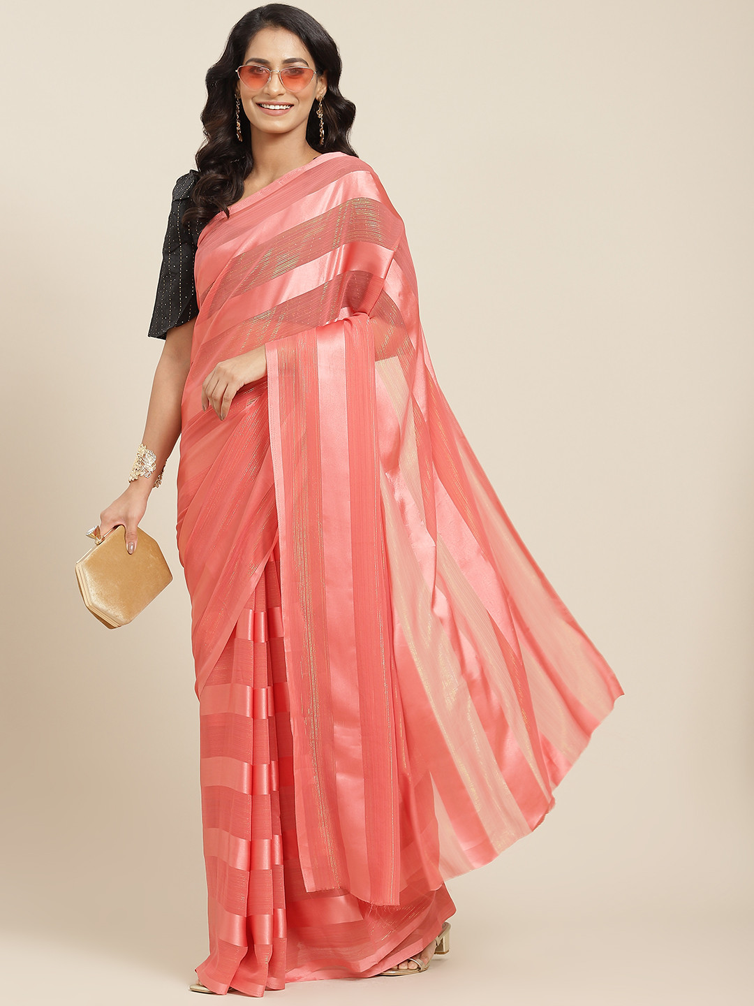 RAJGRANTH Pink Striped Zari Silk Blend Saree