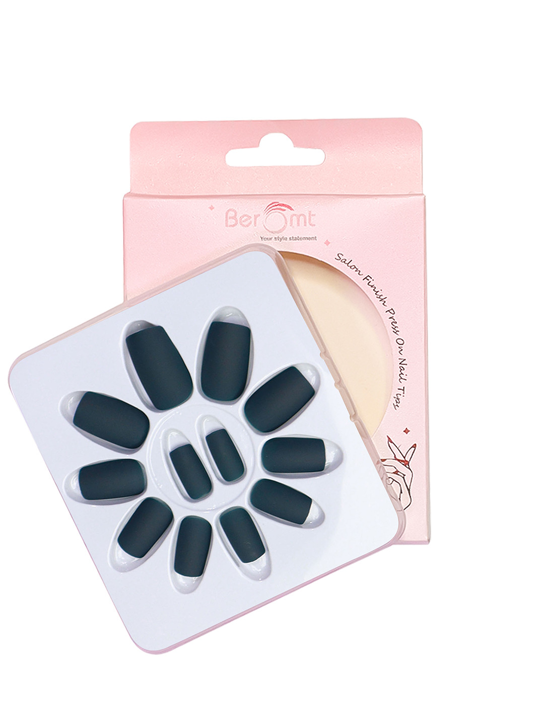 BEROMT 12 Pcs Long-Lasting Premium Matte Salon Finish Press On Nails - Shade 449