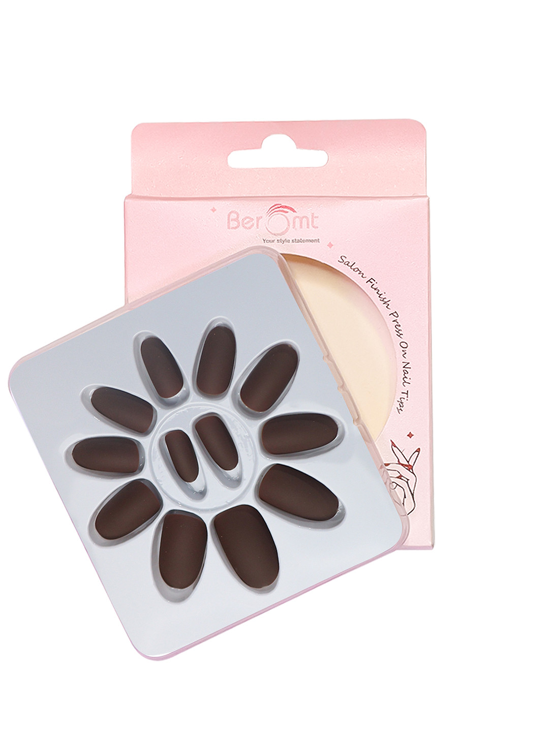 BEROMT 12 Pcs Long-Lasting Premium Matte Salon Finish Press On Nails - Shade 554