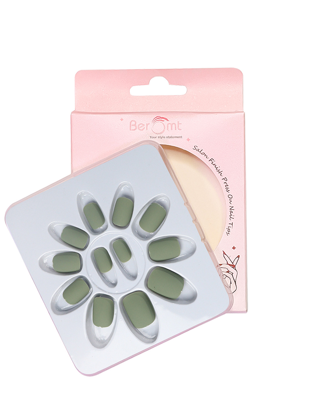 BEROMT 12 Pcs Long-Lasting Premium Matte Salon Finish Press On Nails - Shade 555