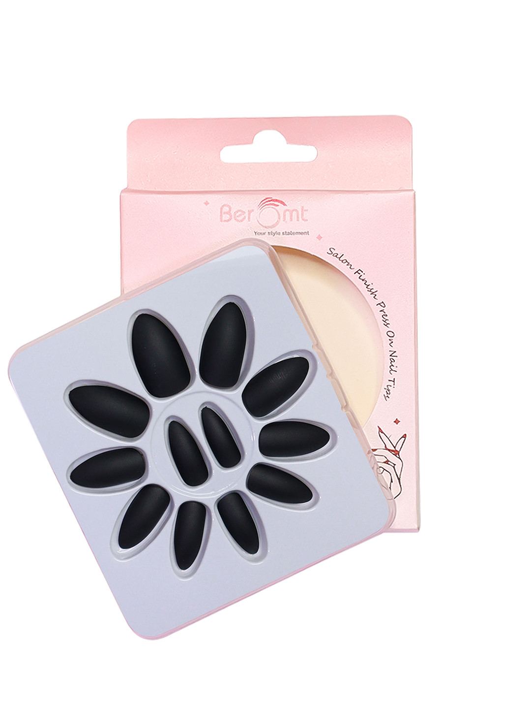 BEROMT 12 Pcs Long-Lasting Premium Matte Salon Finish Press On Nails - Shade 496