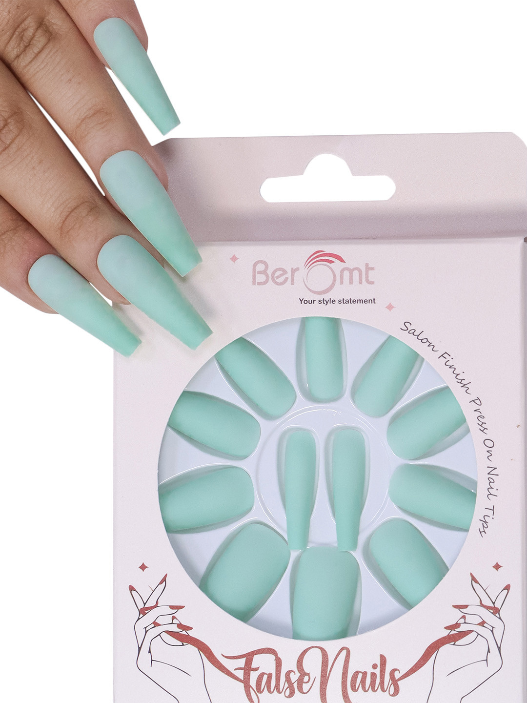 BEROMT 12 Pcs Long-Lasting Reusable Lightweight Salon Finish Press on Nail Tips-416