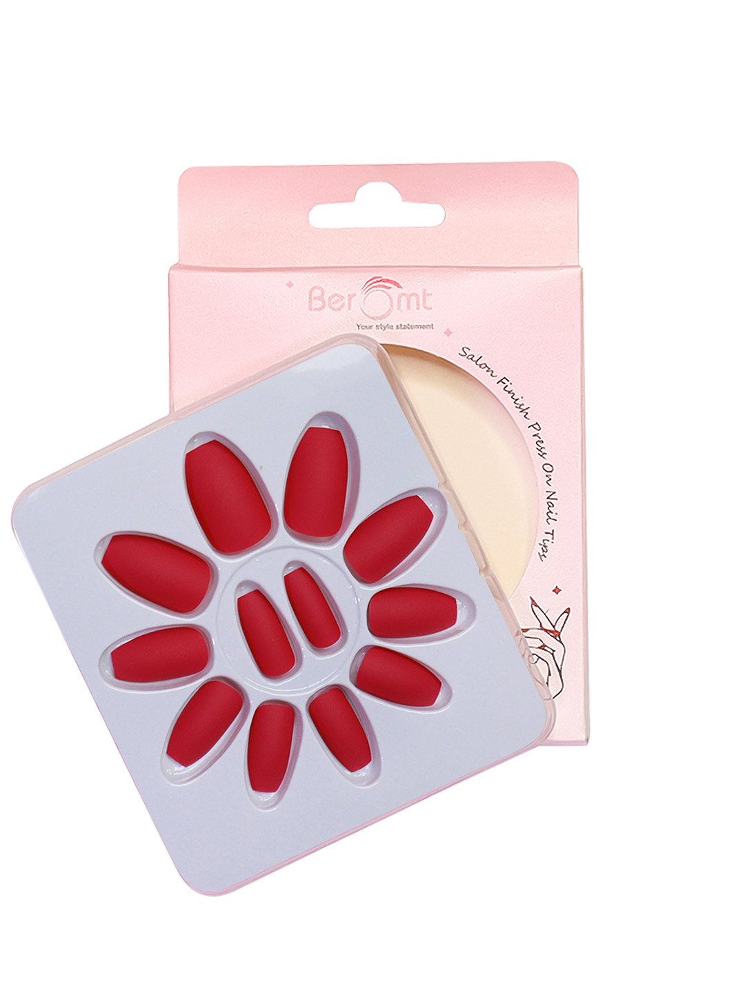 BEROMT 12 Pcs Long-Lasting Premium Matte Salon Finish Press On Nails - Shade 498