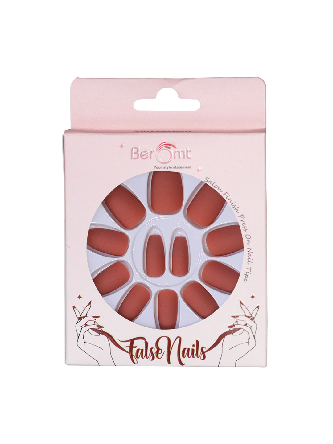 BEROMT 12 Pcs Long-Lasting Premium Matte Salon Finish Press On Nails - Shade 487