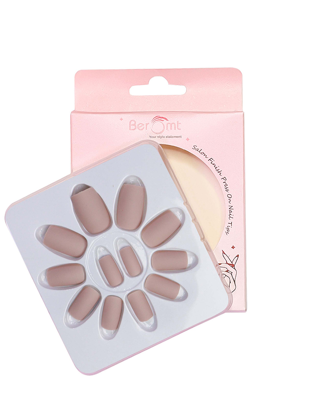 BEROMT 12 Pcs Long-Lasting Premium Matte Salon Finish Press On Nails - Shade 481