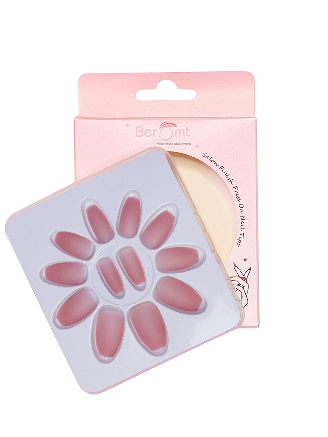 BEROMT 12 Pcs Long-Lasting Premium Matte Salon Finish Press On Nails - Shade 493