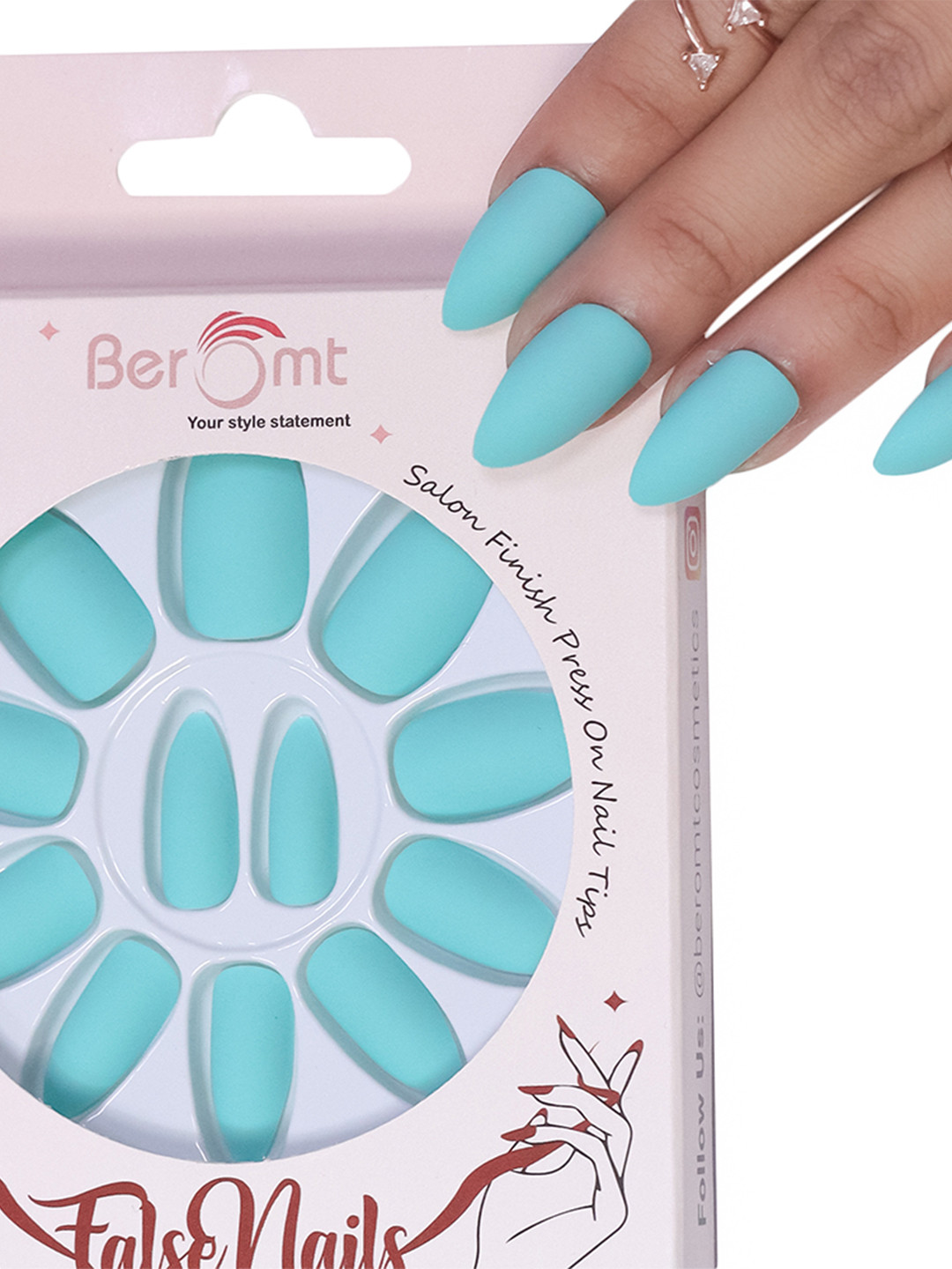 BEROMT 12 Pcs Long-Lasting Premium Matte Salon Finish Press On Nails - Shade 484