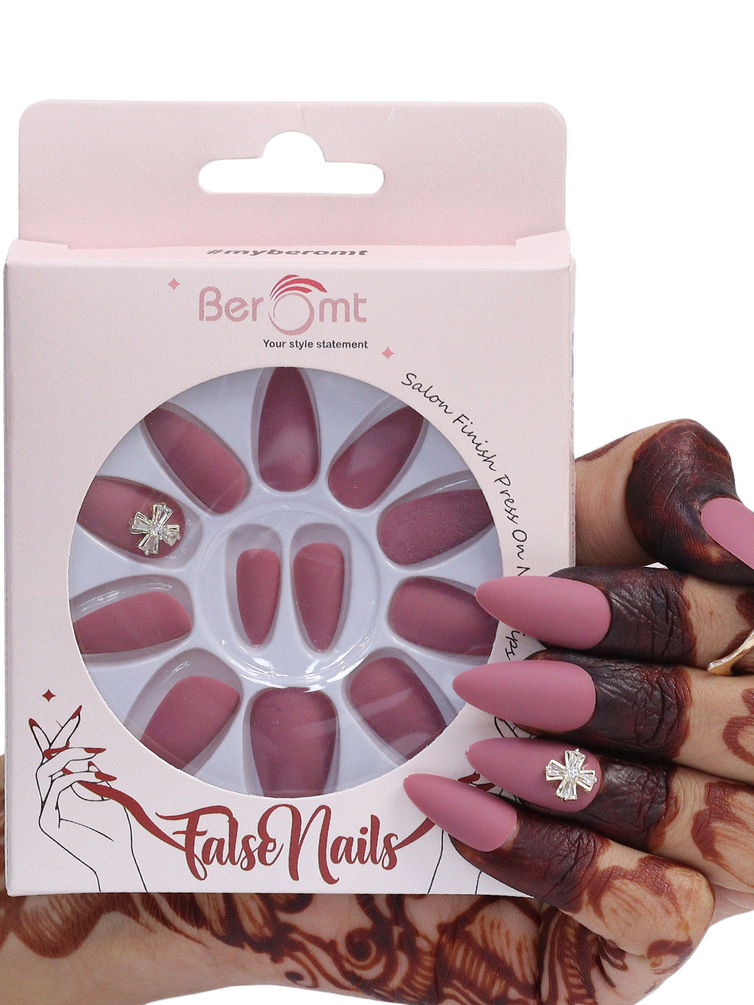 BEROMT 12 Pcs Long-Lasting Reusable Lightweight Salon Finish Press on Nail Tips - 16