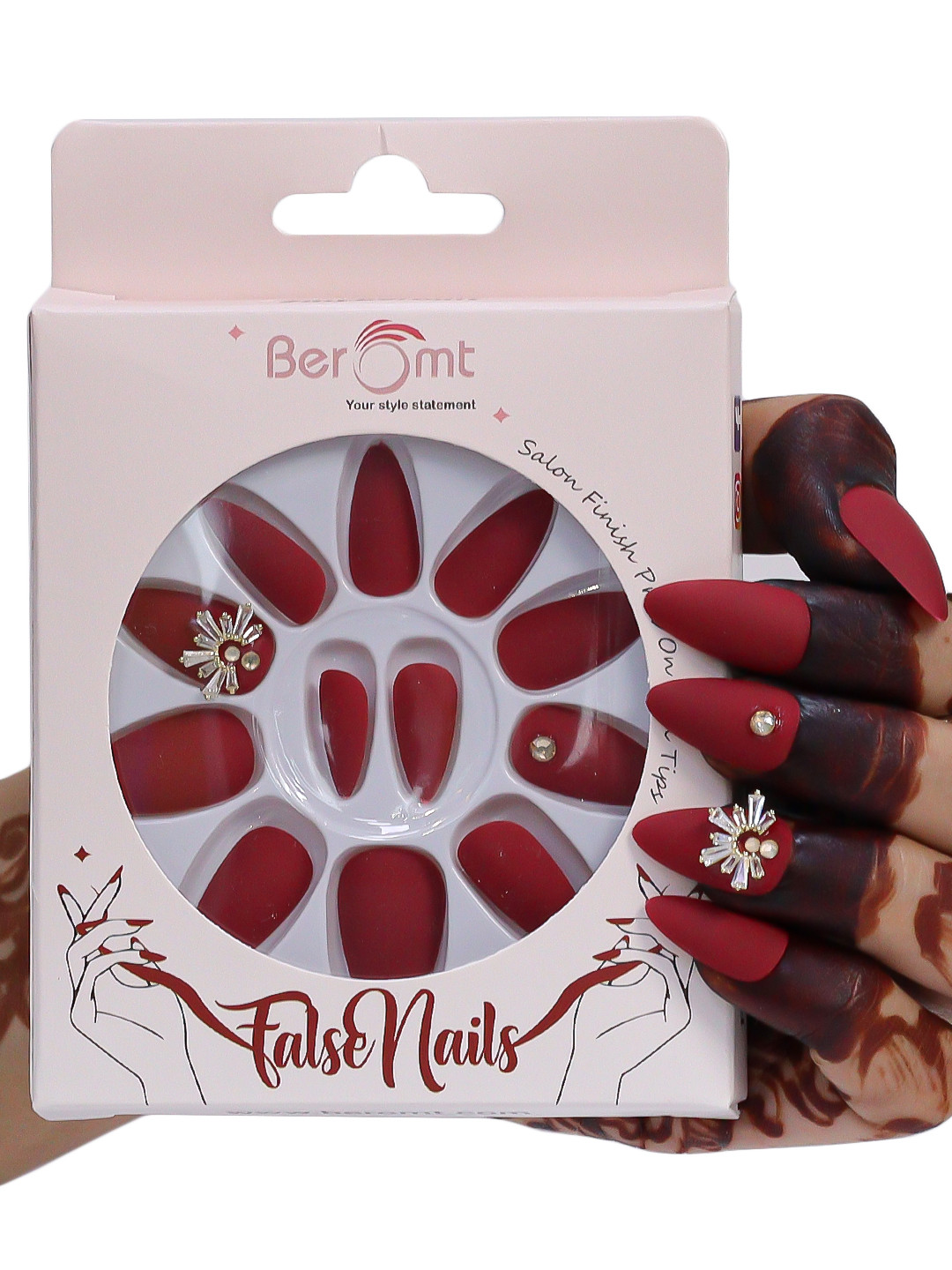 BEROMT 12 Pcs Long-Lasting Reusable Lightweight Salon Finish Press on Nail Tips - 11