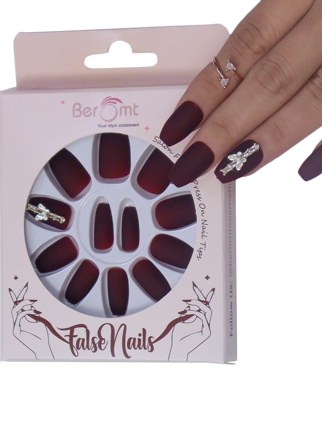 BEROMT Salon Finish Butterfly Charm Press-On False Nail Tips Kit - Shade BFNC27BFC