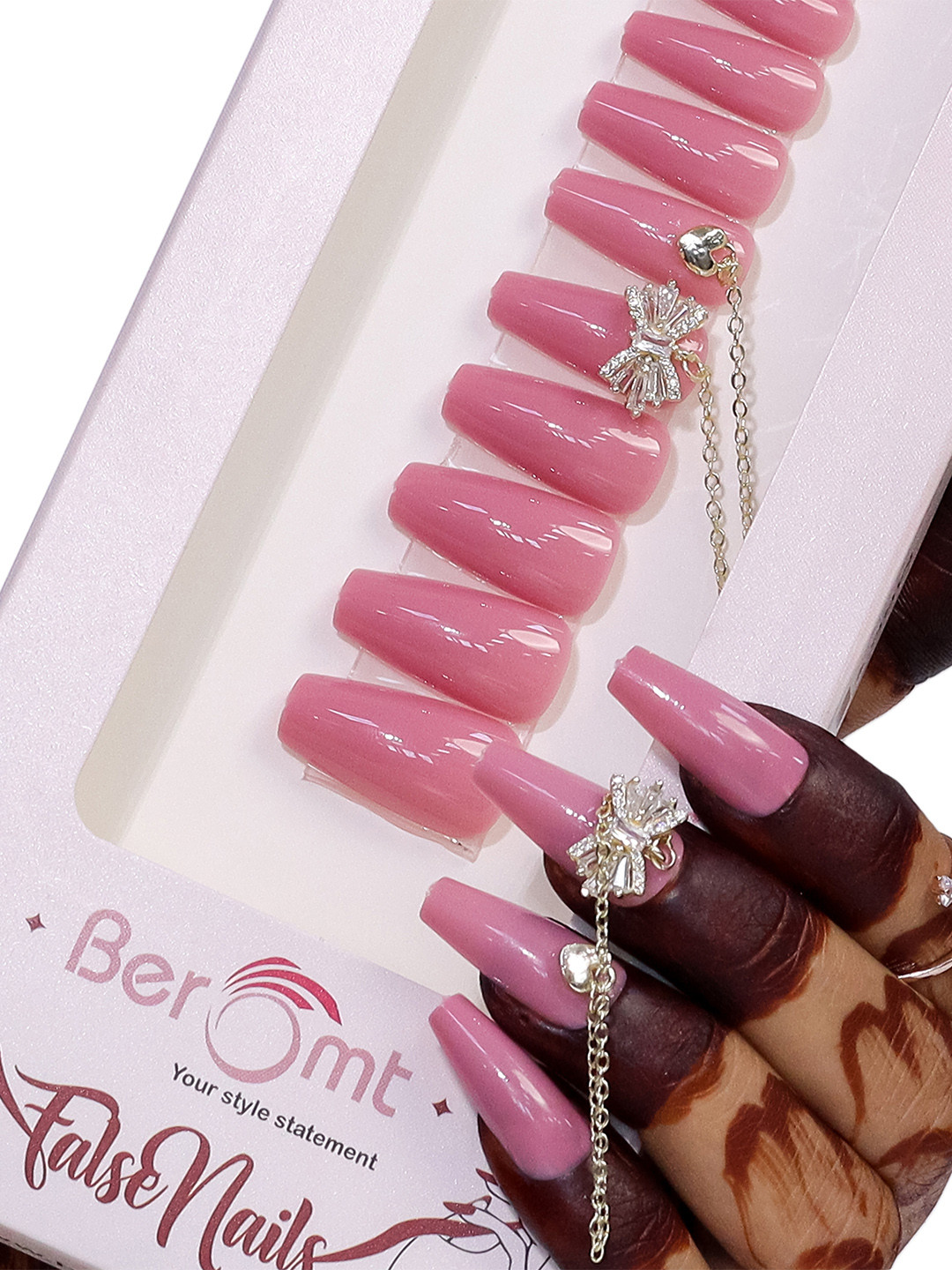 BEROMT 12 Pcs Long-Lasting Reusable Lightweight Salon Finish Press on Nail Tips - 01