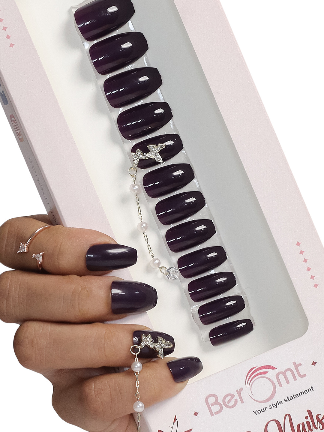 BEROMT Purple Press On Fake Nails