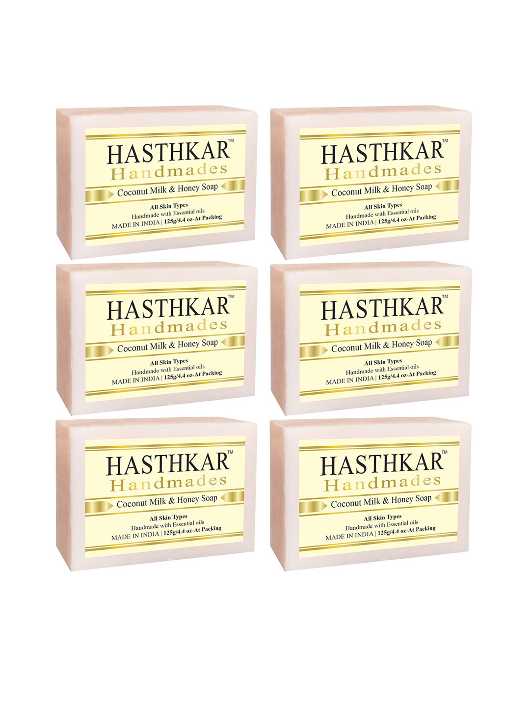 Hasthkar Set of 6 Handmade Coconut Milk & Honey Soap with Glycerin - 125 g Each