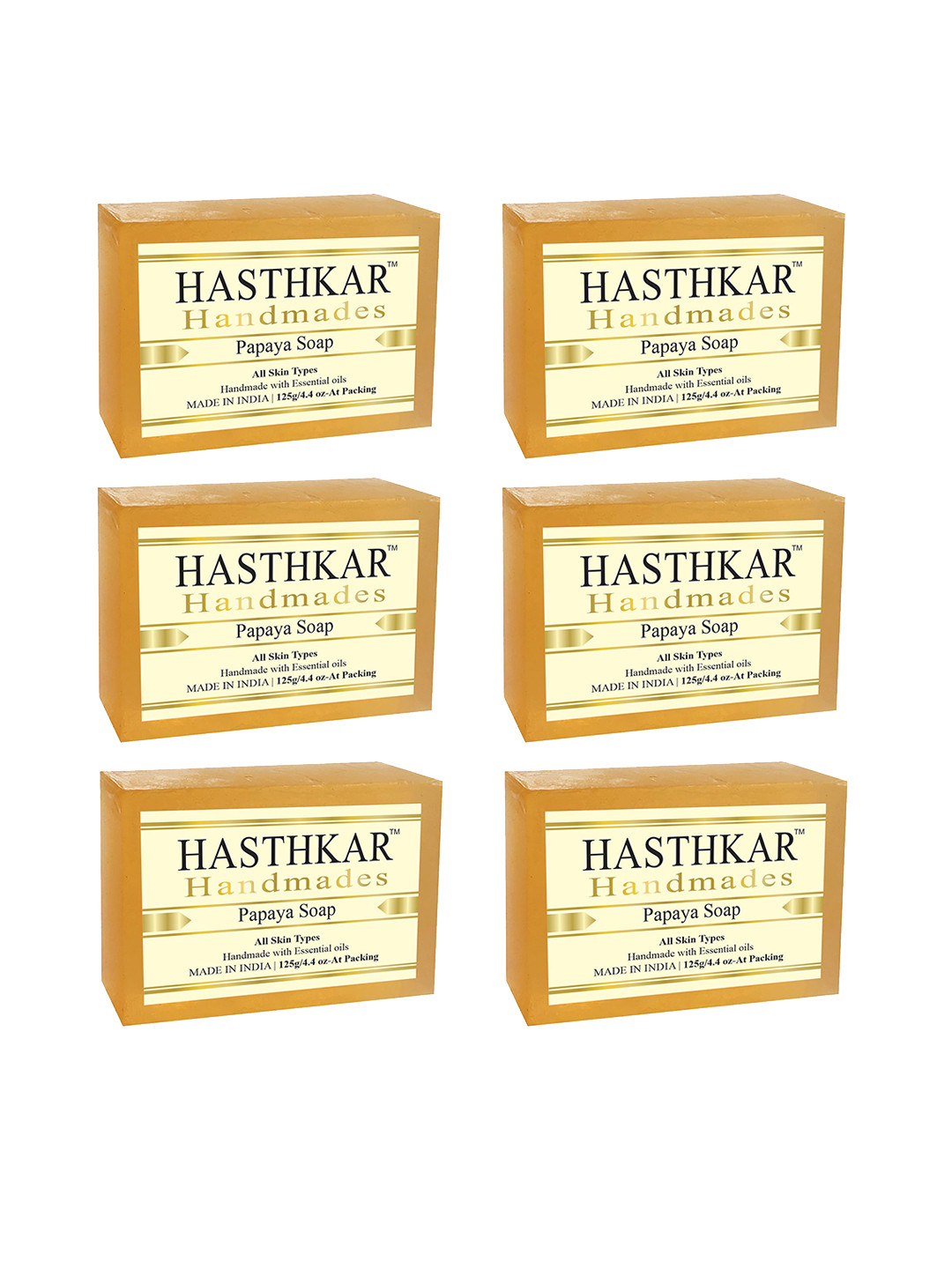 Hasthkar Set of 6 Handmade Papaya Soap with Glycerin & Coconut Oil - 125 g Each