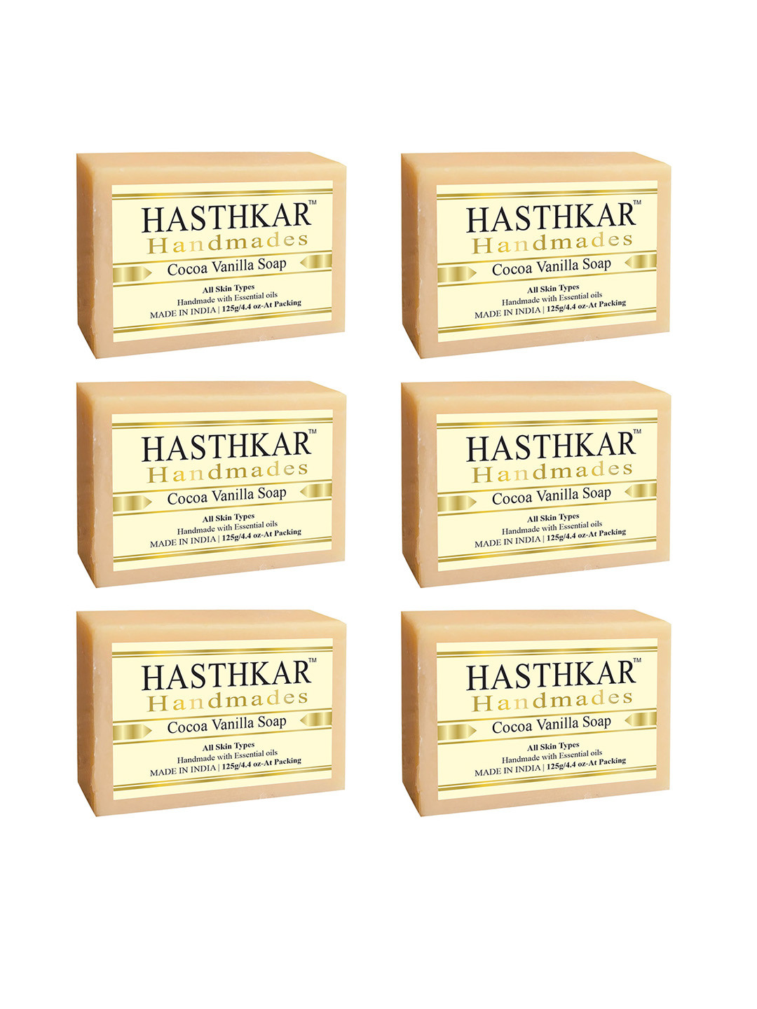 Hasthkar Set Of 6 Handmades Cocoa Vanilla Soaps for All Skin Types - 125 g Each