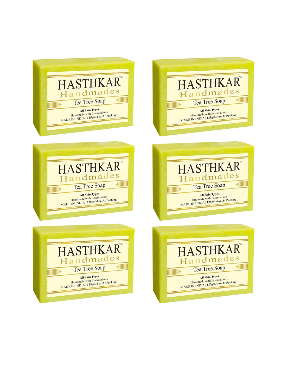 Hasthkar Set of 6 Handmade Tea Tree Soap with Glycerin & Coconut Oil - 125 g Each