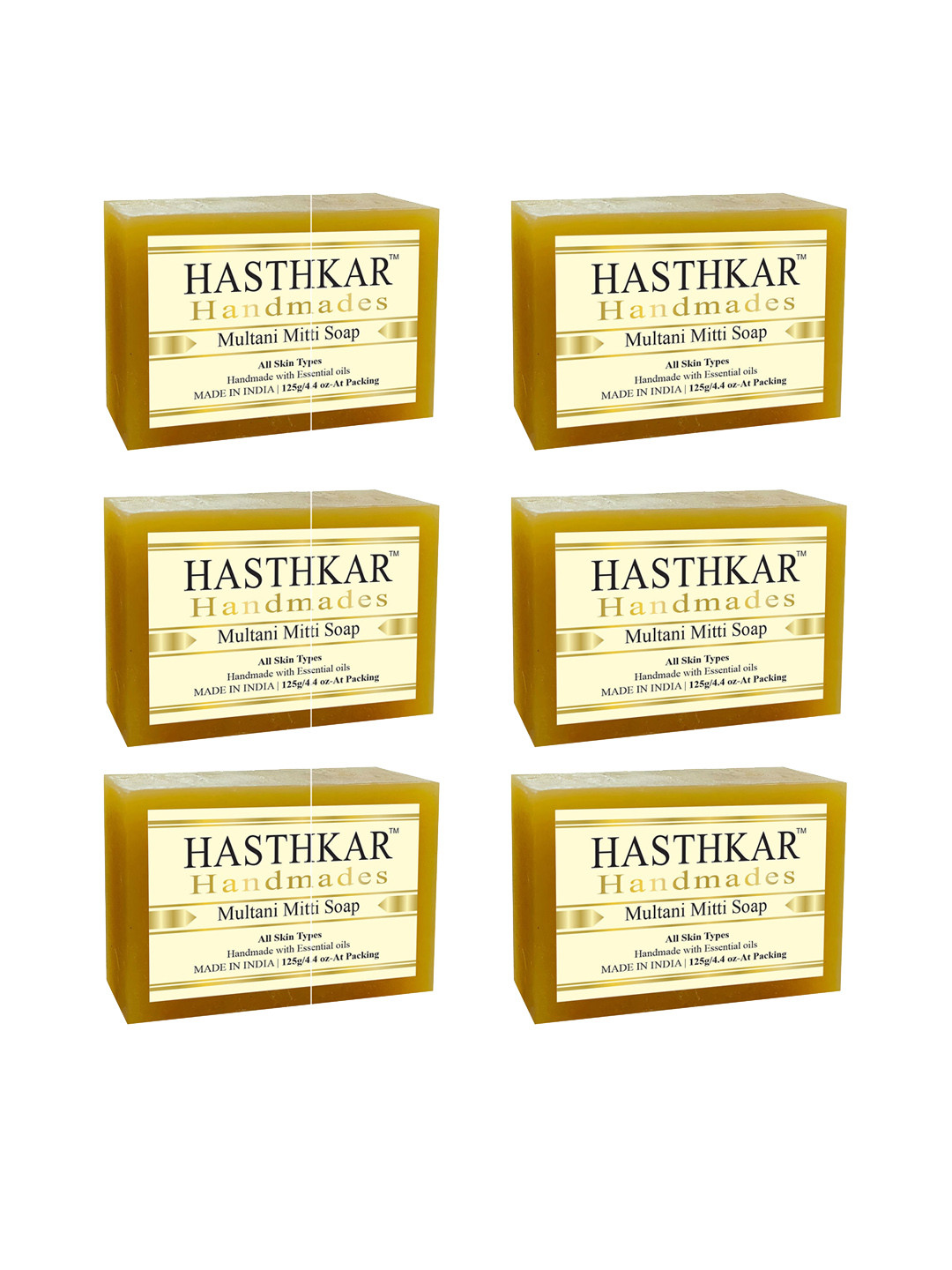 Hasthkar Set of 6 Multani Mitti Handmade Soaps for All Skin Types - 125 g Each