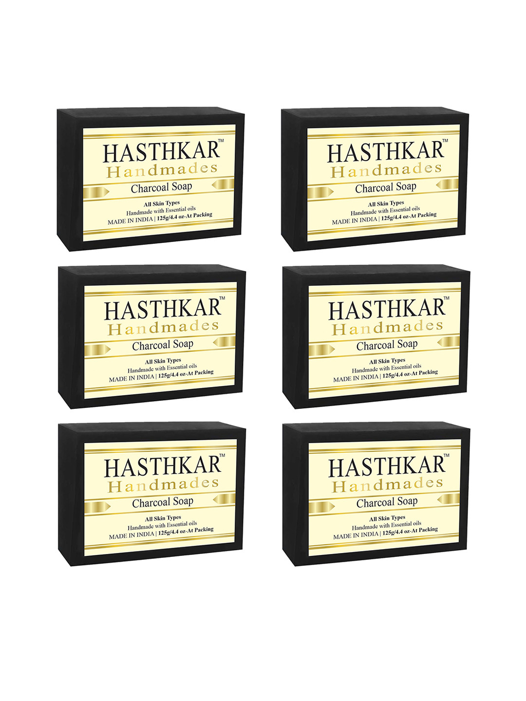Hasthkar Set of 6 Handmade Charcoal Soap with Glycerin & Coconut Oil - 125 g Each