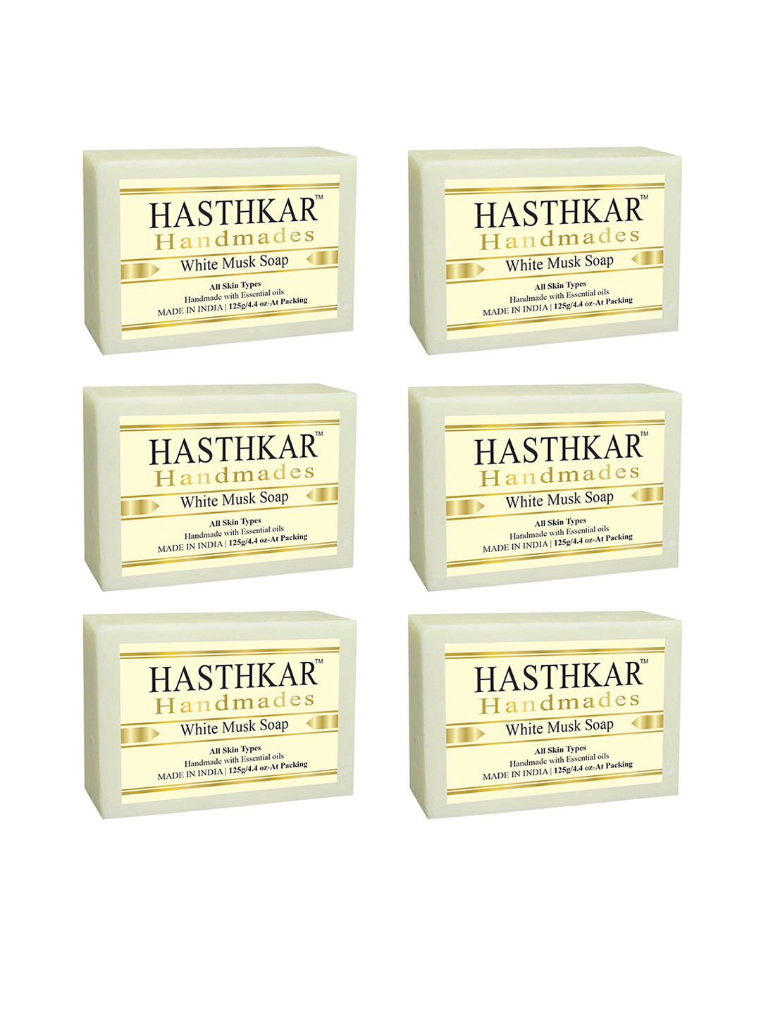 Hasthkar Set of 6 Handmade White Musk Soap with Glycerin & Coconut Oil - 125 g Each