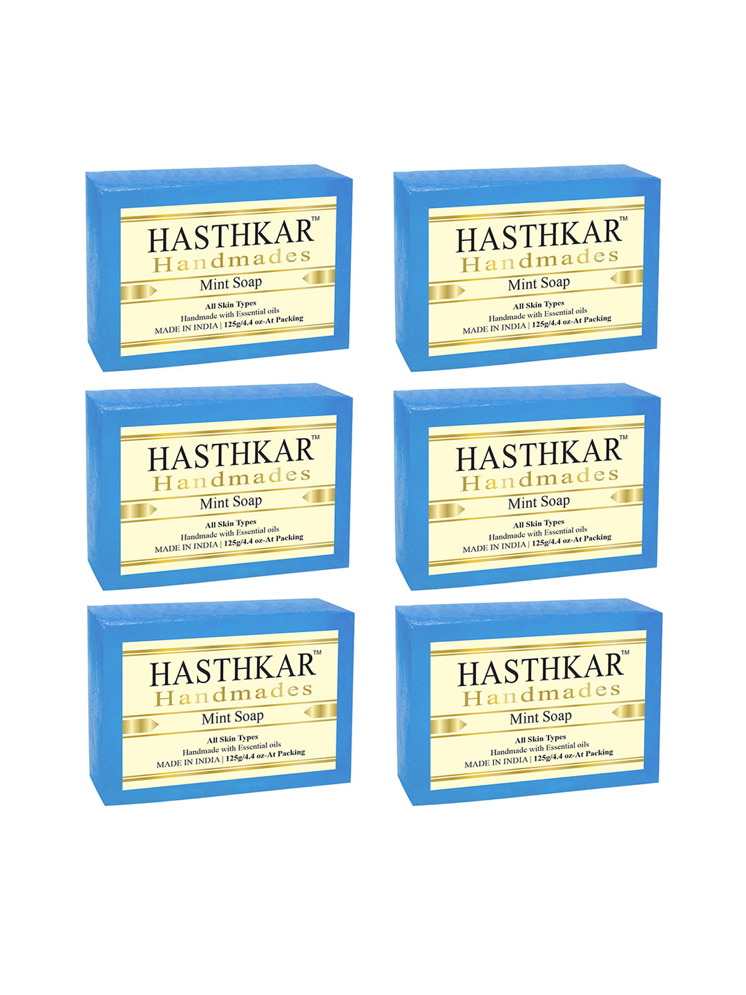 Hasthkar Set of 6 Mint Handmade Soaps for All Skin Types - 125 g Each