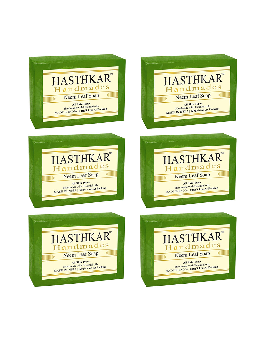 Hasthkar Set of 6 Handmade Neem Leaf Soap with Glycerin & Coconut Oil - 125 g Each