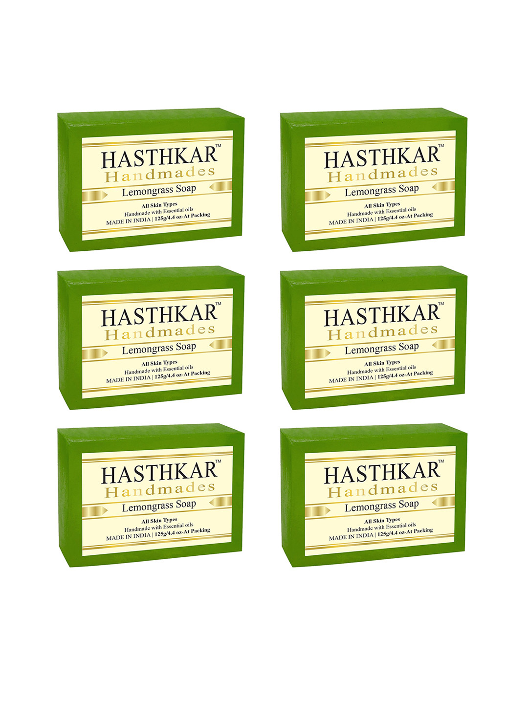Hasthkar Set of 6 Lemongrass Handmade Soaps for All Skin Types - 125 g Each