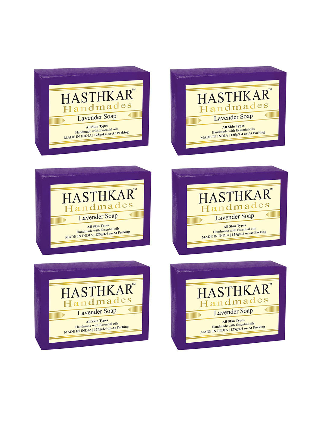 Hasthkar Set of 6 Lavender Handmade Soaps for All Skin Types - 125 g Each